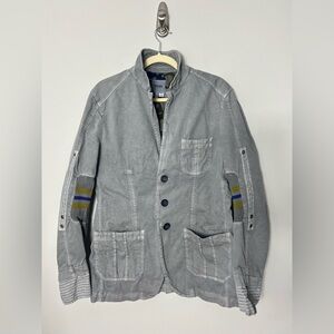 Moschino Men’s Blazer Canvas Cotton Linen Jacket Blazer Coat Gray Unique XL *S